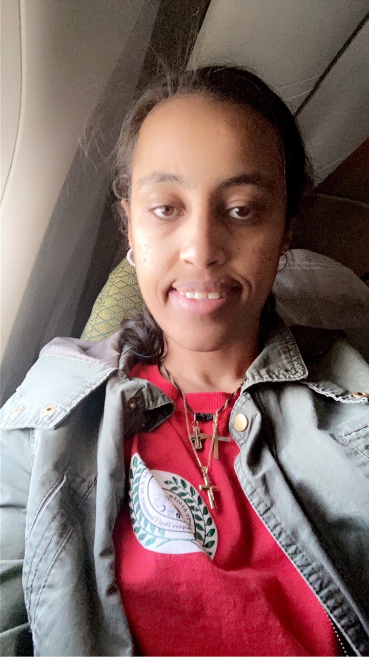 A snippet of Afomeya Mekonnen after boarding the plane to Ethiopia